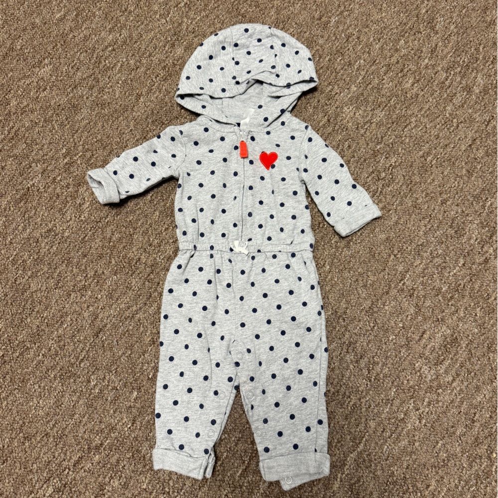 Carter's Gray One piece with Navy Dots and Red Heart 6 months